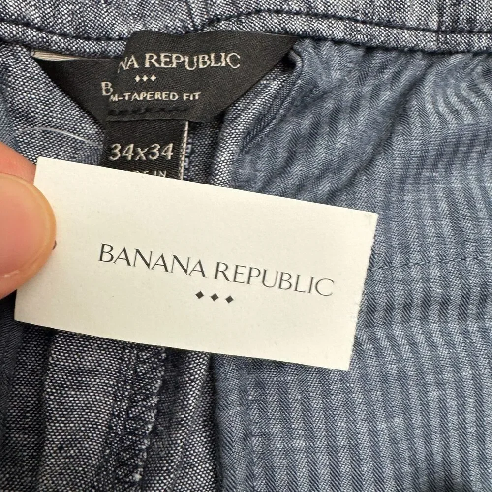 Banana Republic Grayson Linen Blend Pants Men 34x34 Navy Blue Slim Tapered NWT